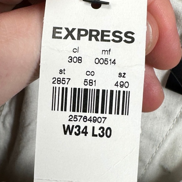 Express Mens Skinny Fit Khaki Pants 34X30 Beige Flat Front Pocket Stretch NEW